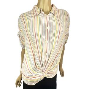 Lou Greg for Loft Sz Large Top Blouse Multi-Color Stripes Button Closure Viscose
